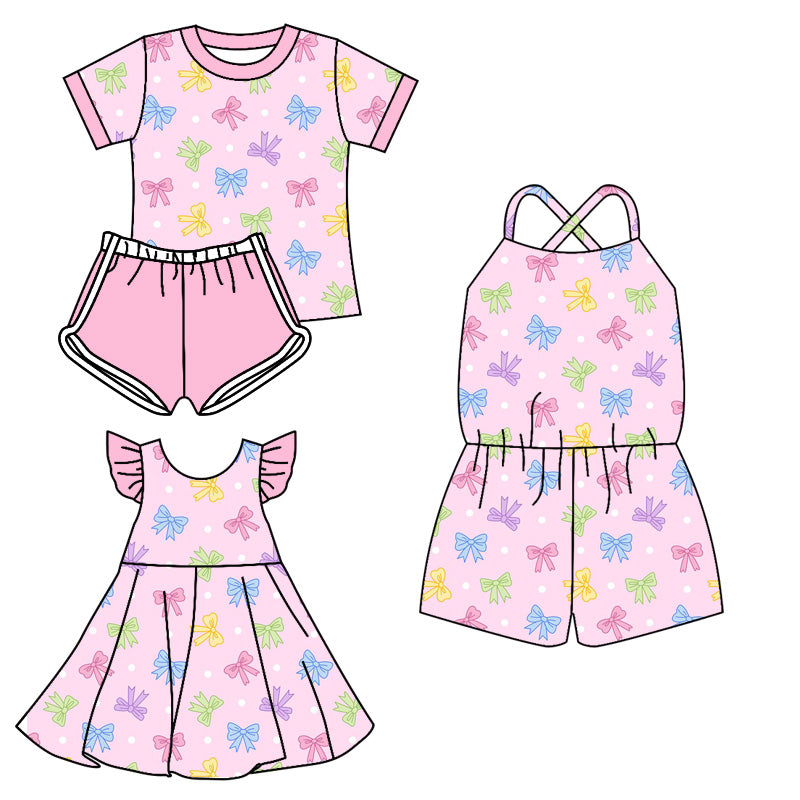 Baby Girl Bows Summer Sibling Pink Jumpsuit Dress Set ( Moq 5 Each Style ) 3.11