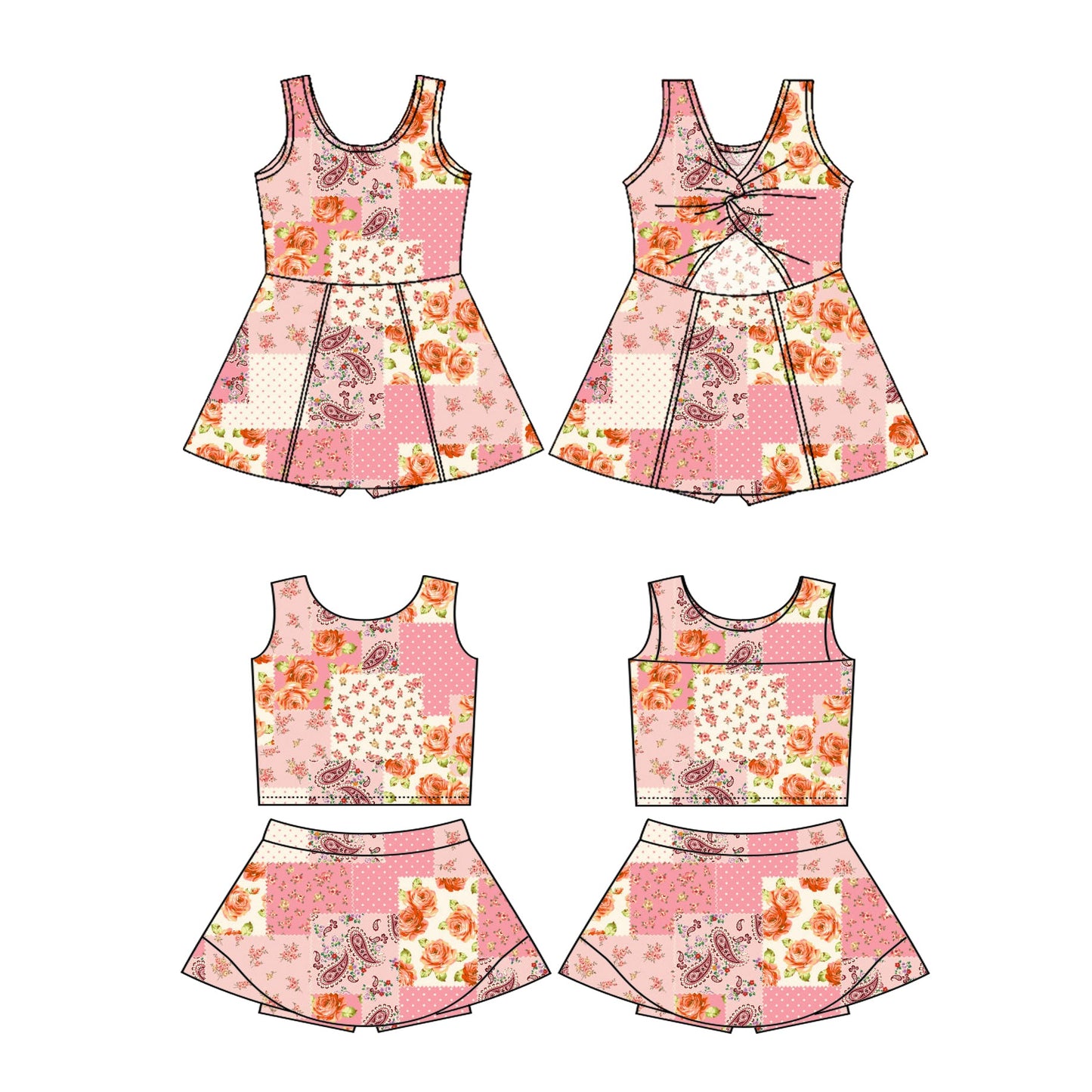 Baby Girl Sleeveless Flower Sibling Shorts Dress Set ( Moq 5 Each Style ) 3.3