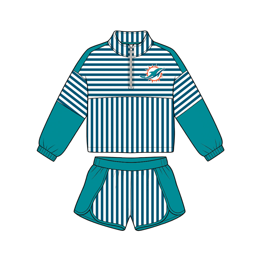 ( Moq 5 ) Baby Girls Kids Long Sleeves Zipper Pullover Stripes Shorts Team Set Clothes
