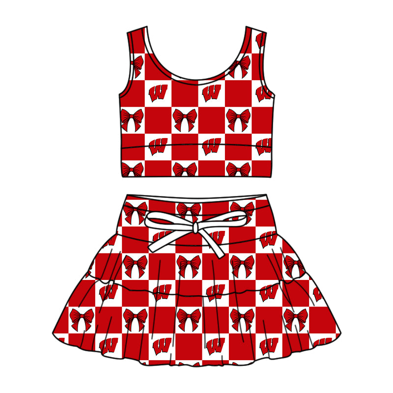 ( Moq 5 ) Baby Girls Toddler W Bows Checked Tops Shorts Skirt Team Set