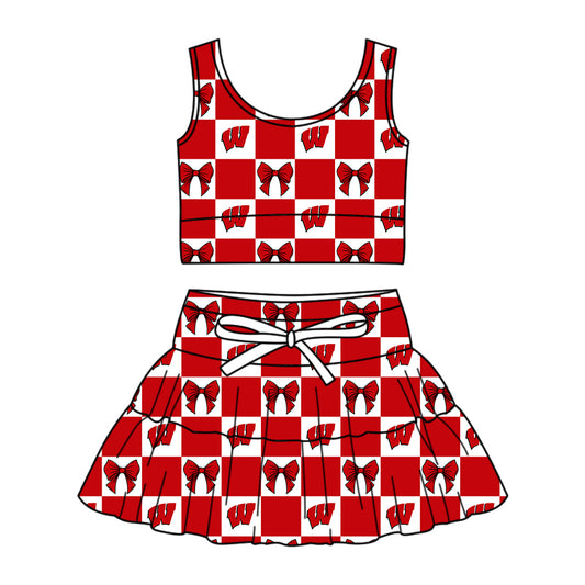 ( Moq 5 ) Baby Girls Toddler W Bows Checked Tops Shorts Skirt Team Set