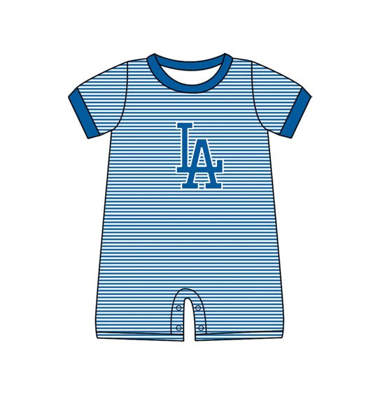 ( Moq 5 ) Sibling Baby Boys Infant Short Sleeves LA Blue Stripes Team Romper