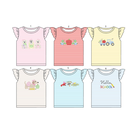 ( Moq 5 Each Style ) Sibling Baby Girls Kids Short Sleeves Back to School Shirts Tops