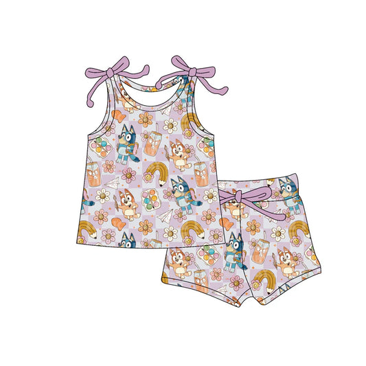 Baby Girl Bows Sleeveless Cartoon Dogs Pencil Top Short Set ( Moq 5 )