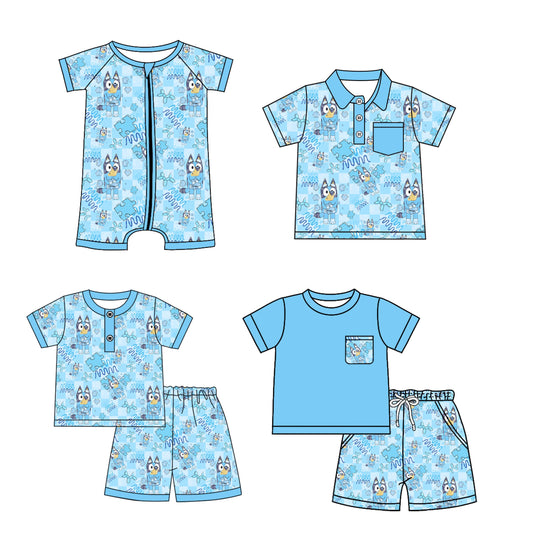 Baby Boy Short Sleeves Dogs Blue Sibling Romper Shirt Set ( Moq 5 Each Style ) 3.21