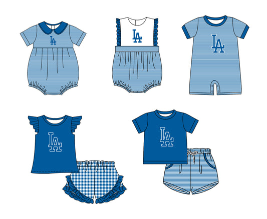 ( Moq 5 Each Style ) Baby Boys Girls Kids Blue Stripes Team Sibling Rompers Sets