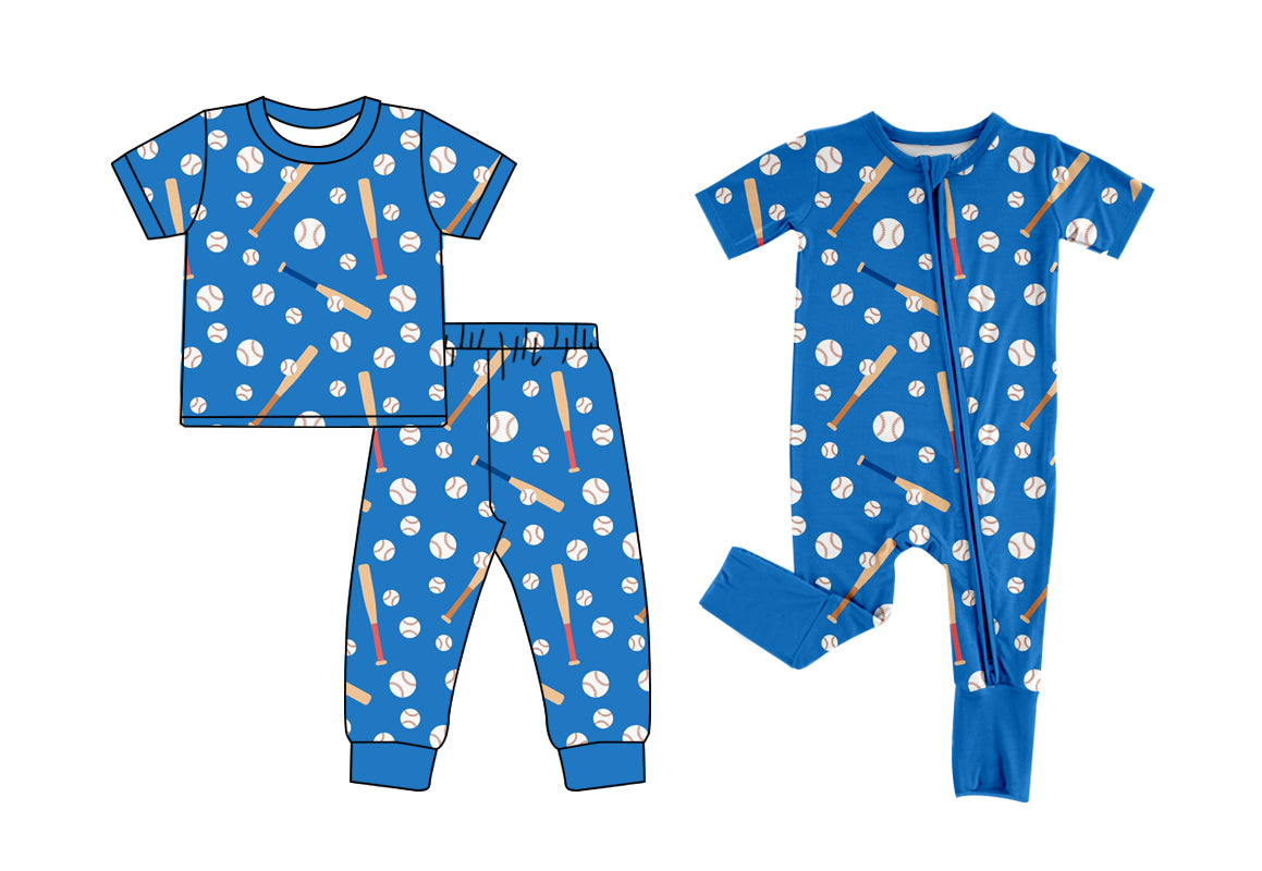 Baby Boy Short Sleeves Baseball Sibling Blue Romper Clothes Set ( Moq 5 Each Design )12.2