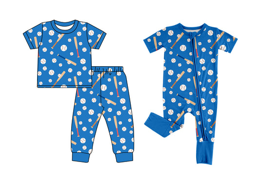 Baby Boy Short Sleeves Baseball Sibling Blue Romper Clothes Set ( Moq 5 Each Design )12.2