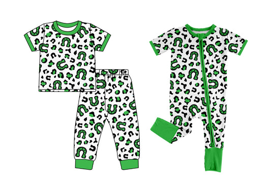 Baby Boy Short Sleeves St. Patrick Green Leopard Sibling Romper Clothes Set ( Moq 5 Each Design )12.3