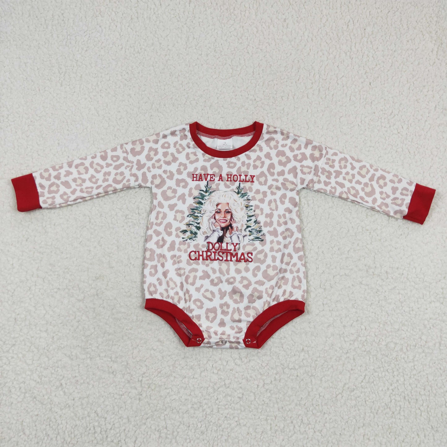 LR0283 Baby Kids Christmas Leopard Long Sleeves Romper