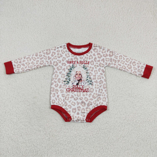 LR0283 Baby Kids Christmas Leopard Long Sleeves Romper
