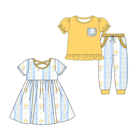 ( Moq 5 Each Style ) Baby Girl Toddler Short Sleeves Flower Bows Sibling Dress Set 4.26