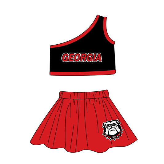 Baby Girl One Shoulder Team Shirt Dog Skorts Clothes Cheer Set ( Moq 5 )