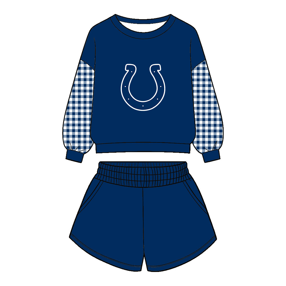 ( Moq 5 ) Baby Girls Kids Long Sleeves Shirt Pockets Shorts Team Set Clothes