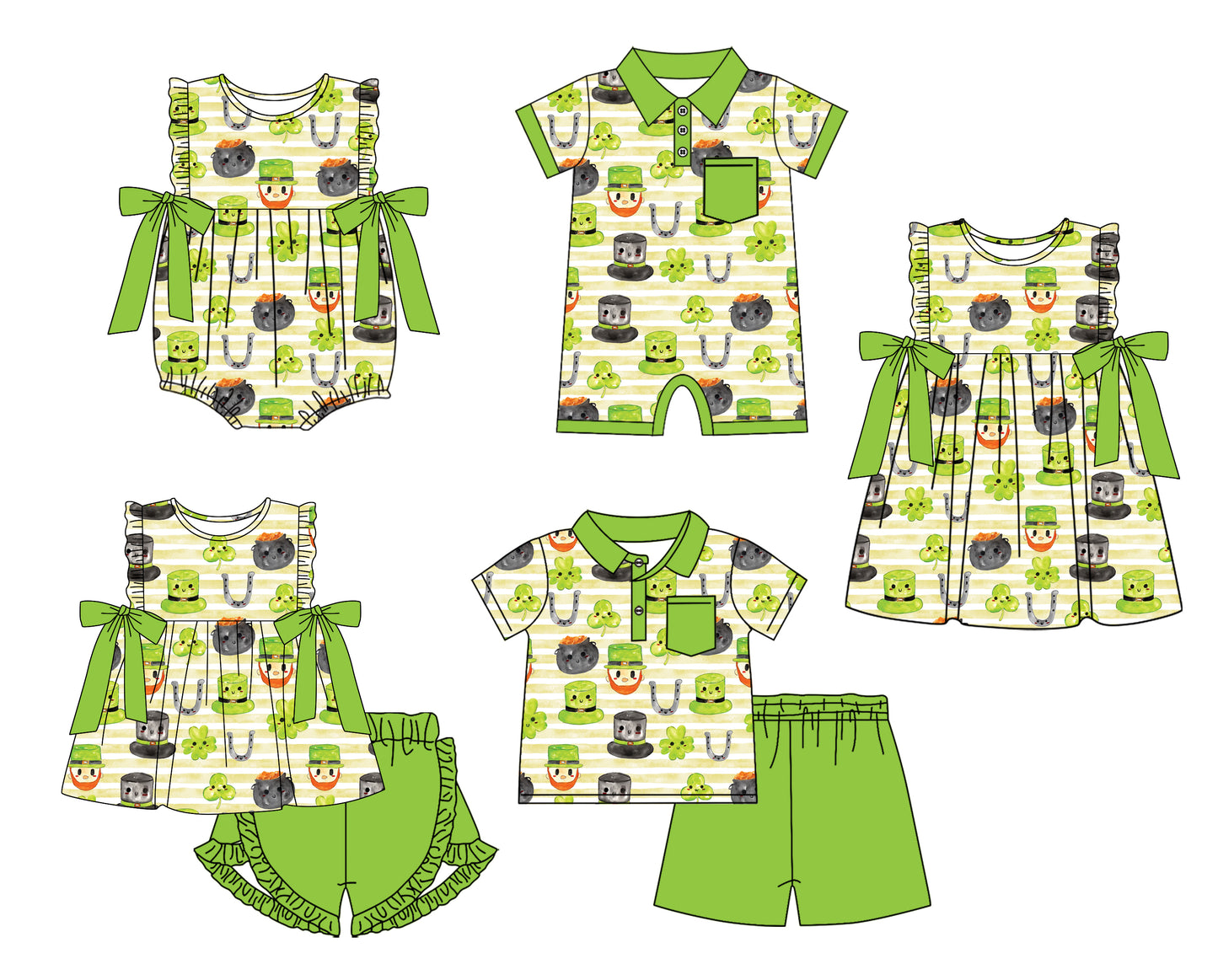 Baby Boy Girl St. Patrick Sibling Green Dress Romper Clothes Set ( Moq 5 Each style )
