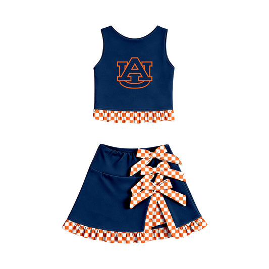 ( Moq 5 ) Baby Girls Kids Sleeveless Vest Bows Skirt Shorts Team Set Cheer Clothes