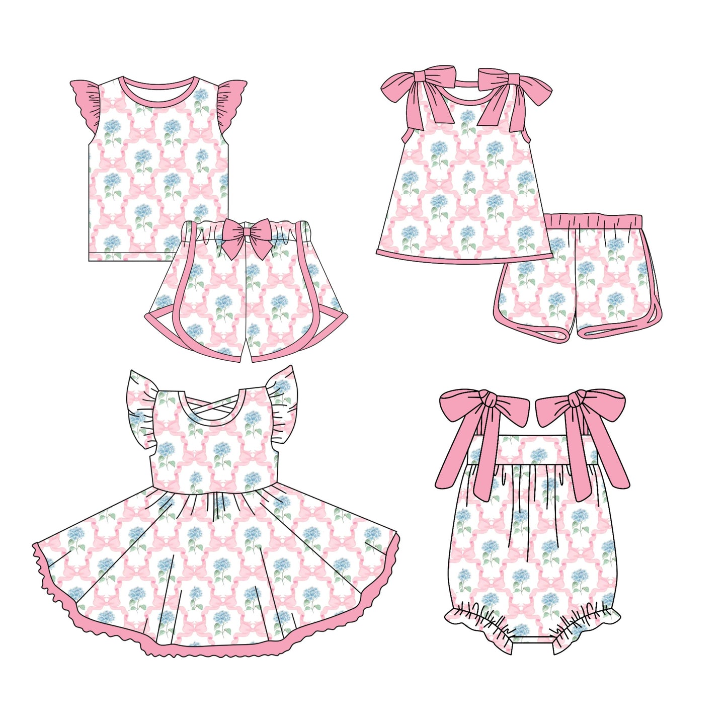 Baby Girl Floral Bows Sibling Romper Dress Set ( Moq 5 Each Style ) 3.13