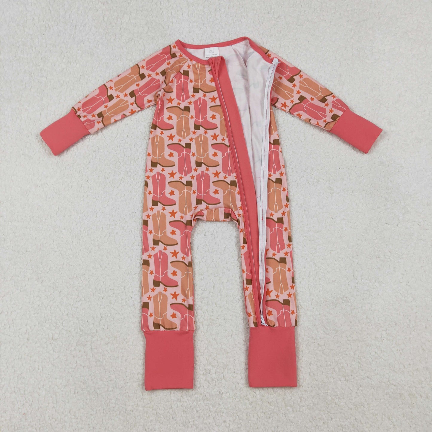 Girls Infant Long Sleeves Boots Stars Western Zipper Sleeper Romper RTS RTS
