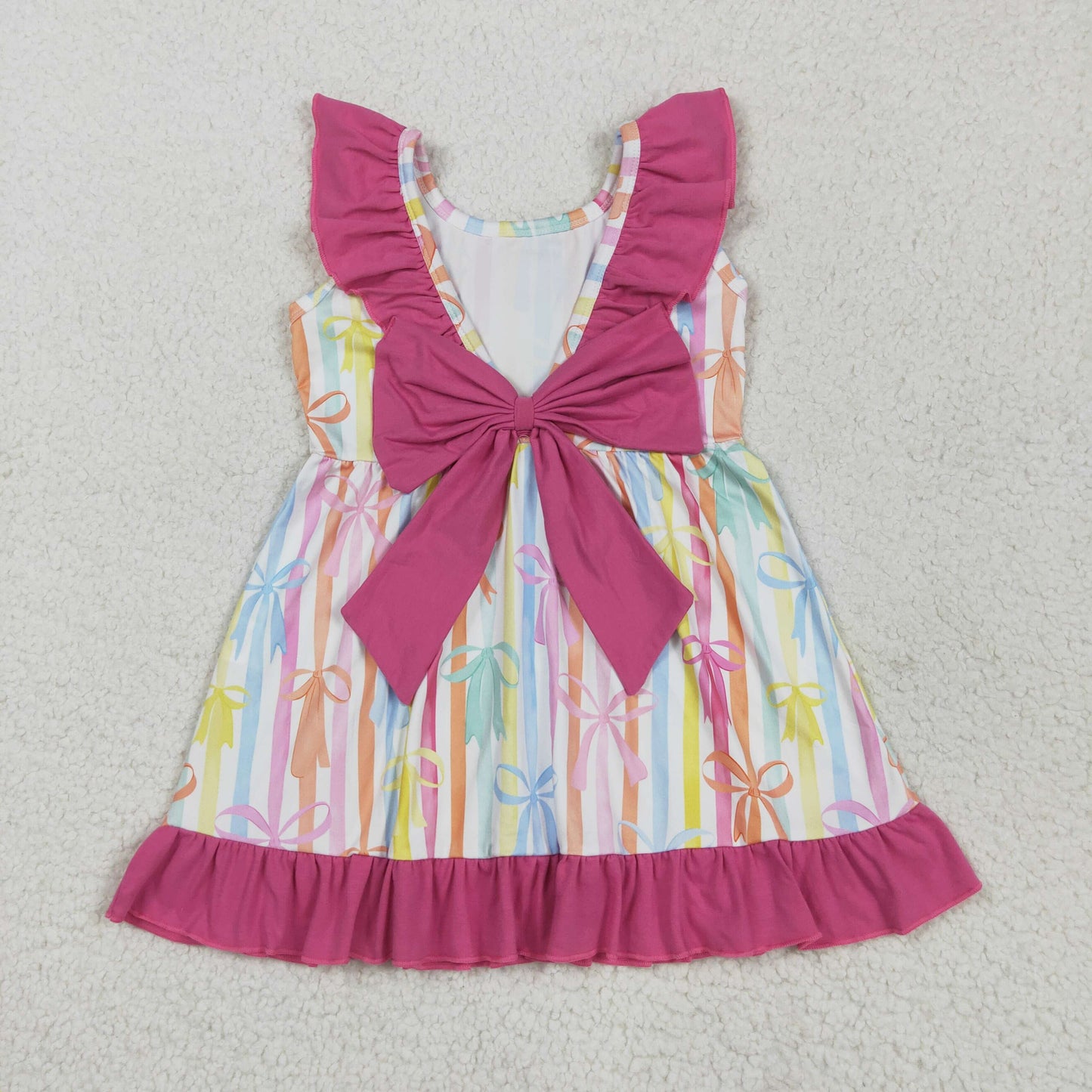 Baby Girl Colorful Stripes Bows Knee Length Dress RTS