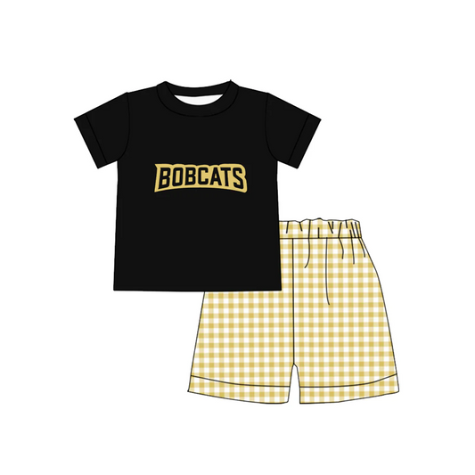Baby Boy Short Sleeves Team Shirt Plaid Shorts Clothes Set ( Moq 5 )