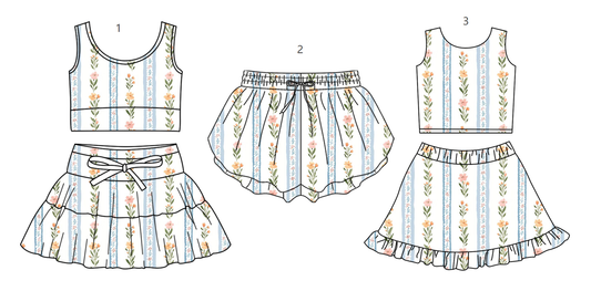 ( Moq 5 Each Style ) Baby Girls Kids Flower Stripes Sibling Shorts Sets Clothes