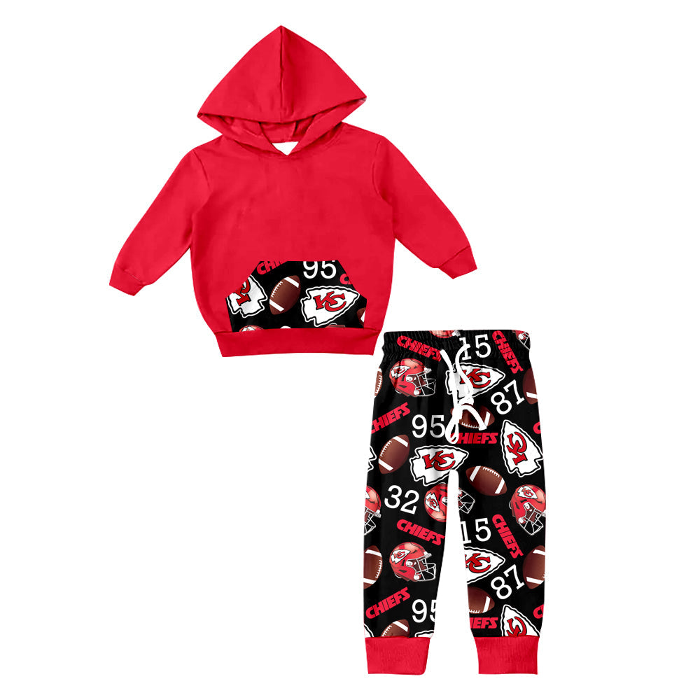 Baby Kids Toddler Red Hoodie Pocket Shirt KC Pants Team Clothes Set