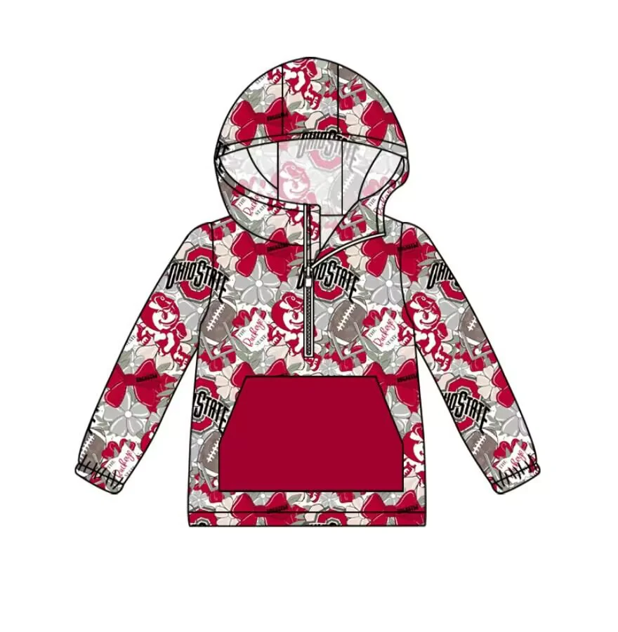 Baby Girl Long Sleeves Football Flower Bows Team Hoodie Shirt Tops Moq 5