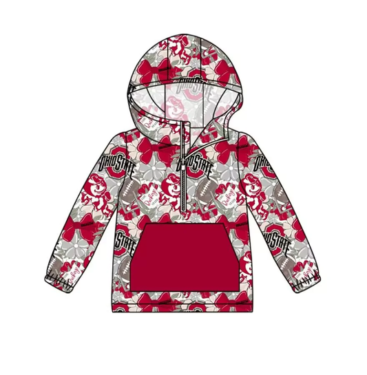 Baby Girl Long Sleeves Football Flower Bows Team Hoodie Shirt Tops Moq 5