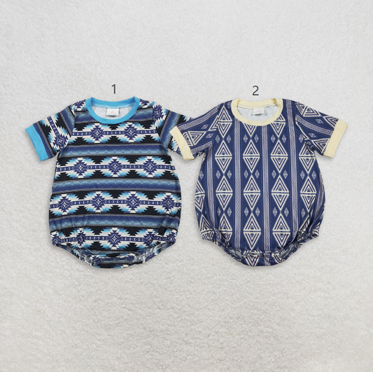 Sibling Baby Boys Kids Short Sleeves Western Aztec Bubble Rompers Summer Clothes RTS
