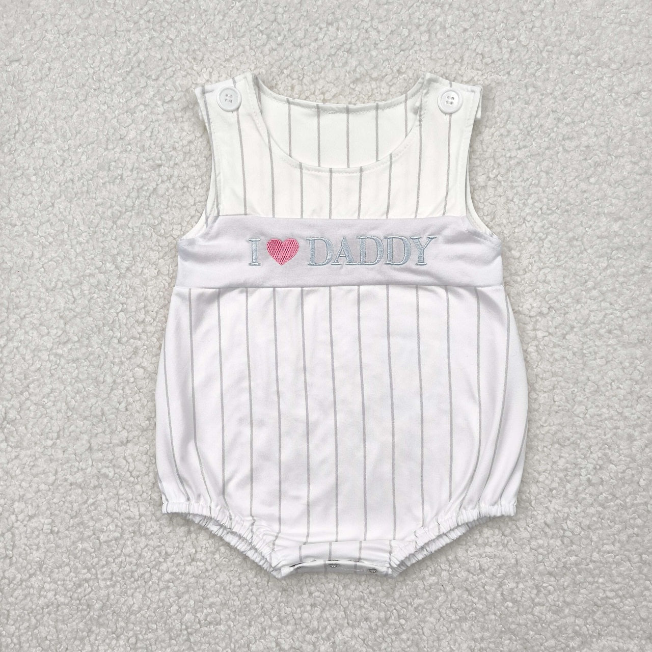 Baby Boy Embroidery I LOVE DADDY Blue Shirt Stripes Pockets Shorts Set