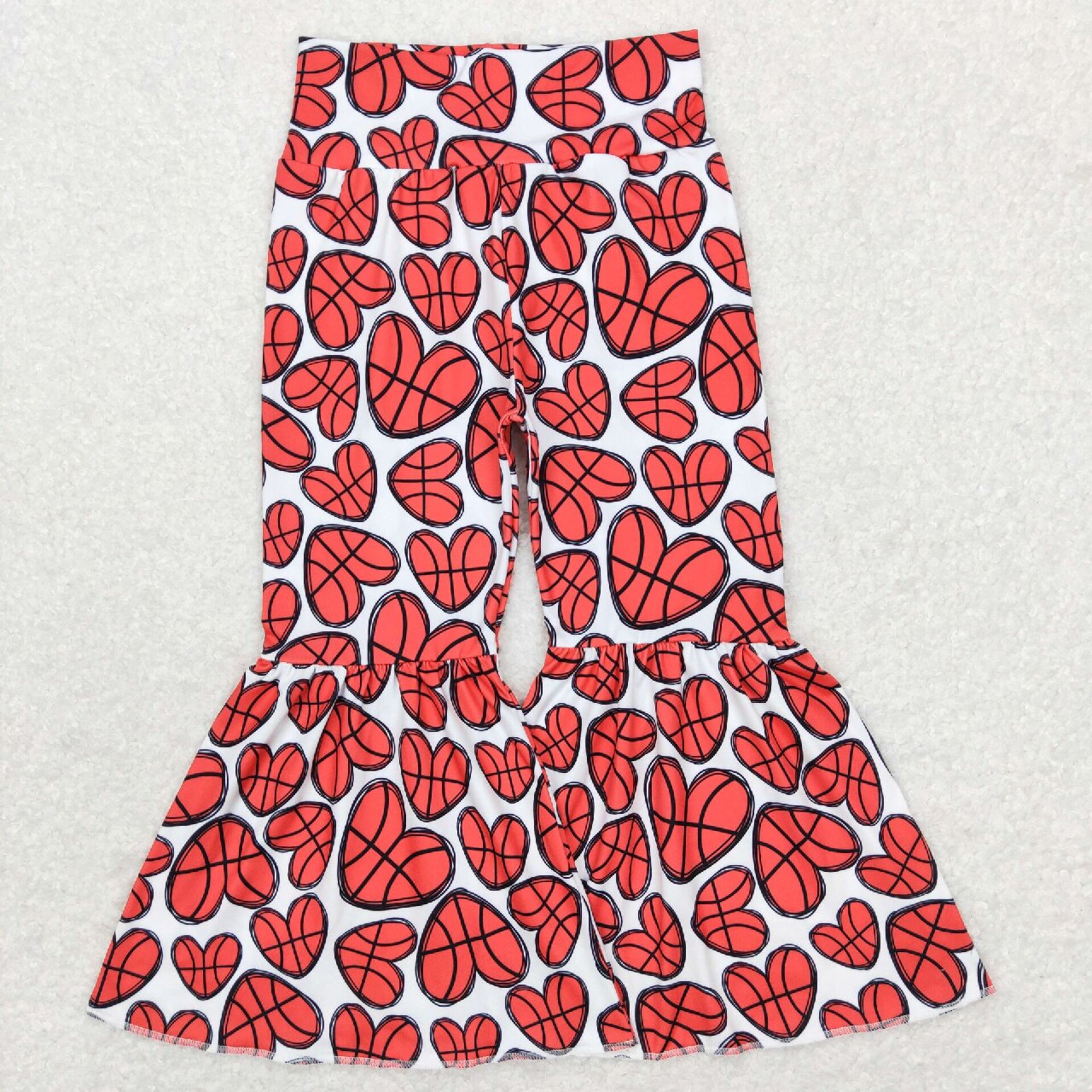 P0389 Baby Girl Basketball Hearts Checkered Bell Pants