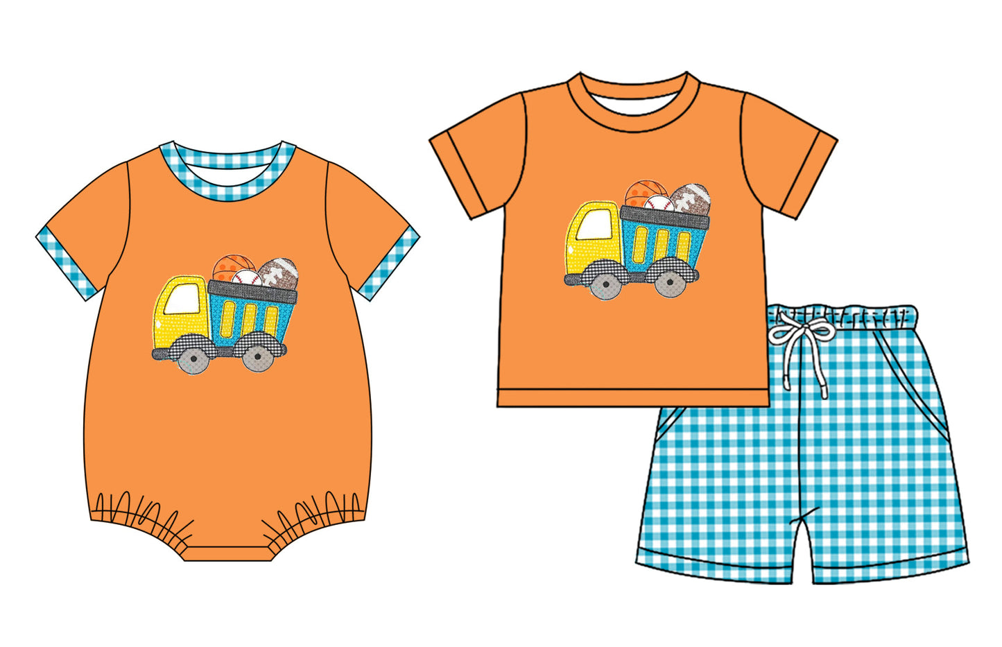 Baby Boy Short Sleeves Ball Truck Sibling Romper Set ( Moq 5 Each Style ) 3.17