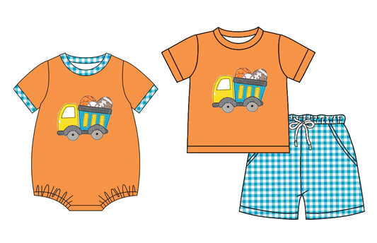Baby Boy Short Sleeves Ball Truck Sibling Romper Set ( Moq 5 Each Style ) 3.17