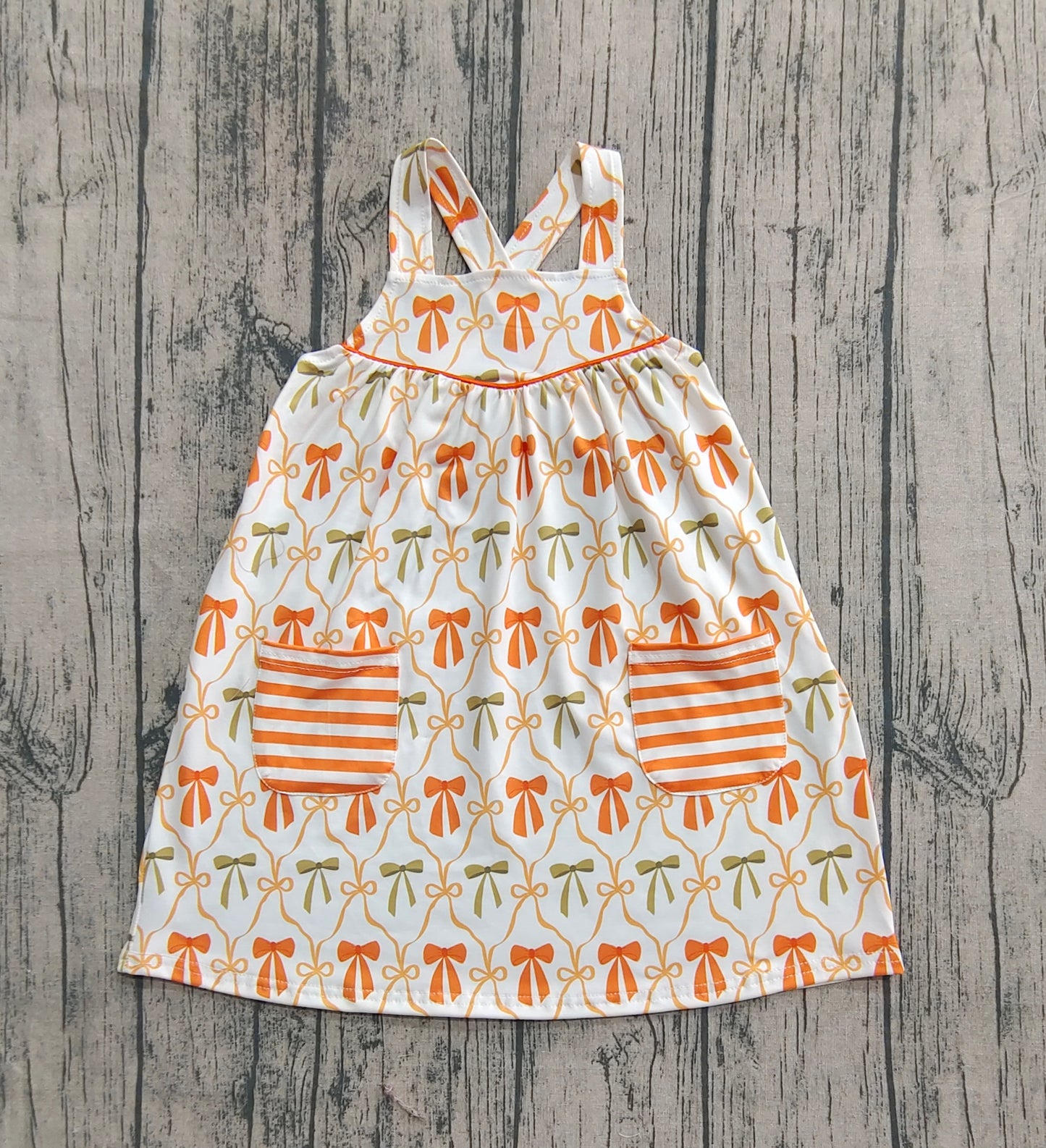 Baby Girl Sleeveless Bows Plaid Pockets Knee Length Dress RTS