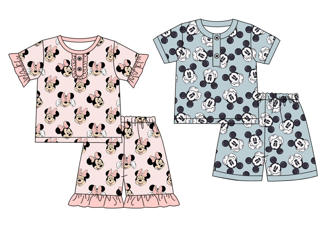 Baby Boy Girl Short Sleeves Mouse Sibling Cartoon Pajamas Set ( Moq 5 Each Style ) 3.17
