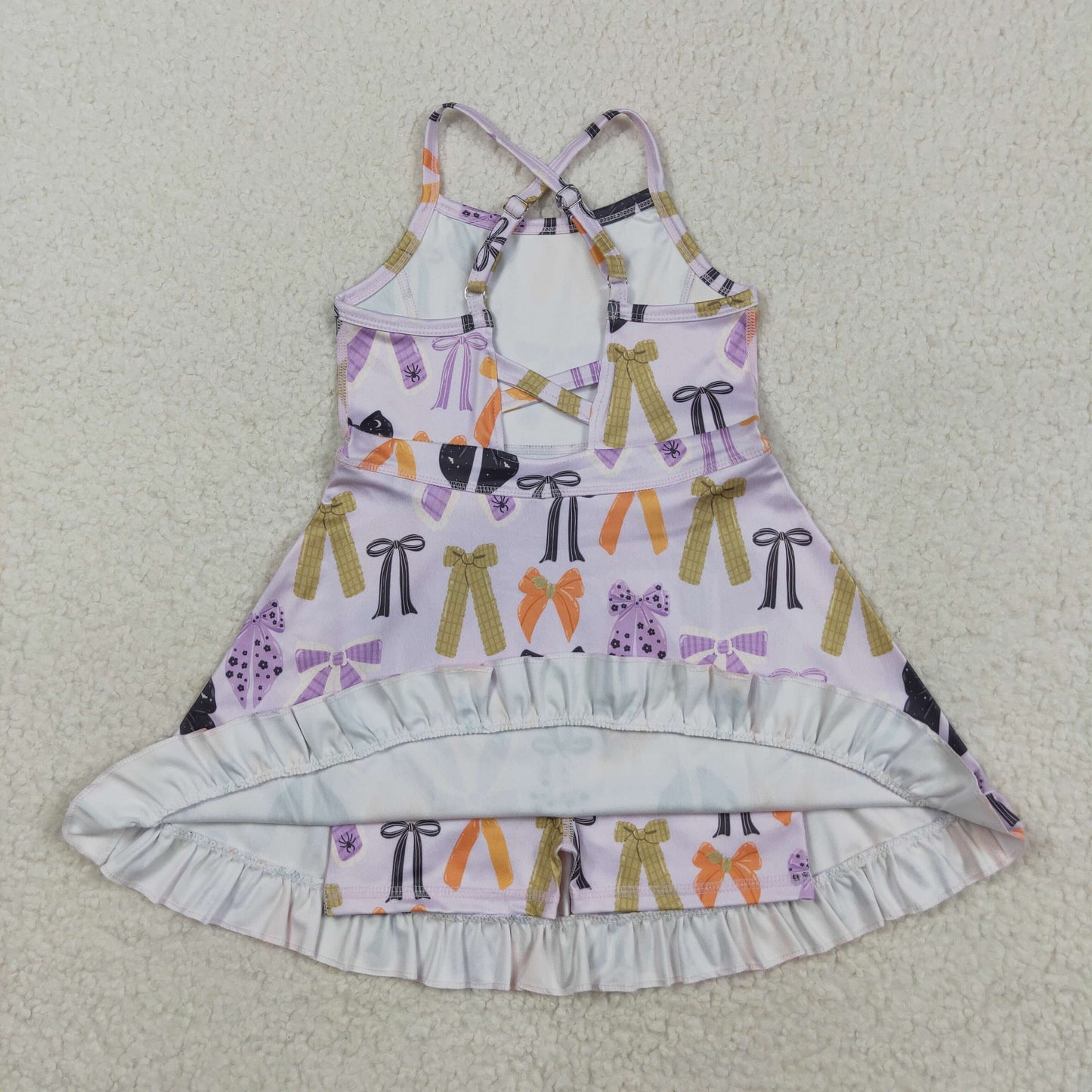Baby Girl Sleeveless Halloween Bows Ruffle Purple Yoga Active Knee Length Dress RTS