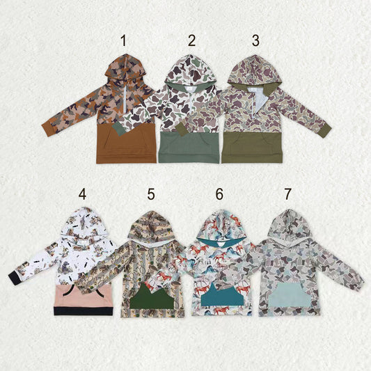 Sibling Baby Boys Long Sleeves Camo Southern Hunting Pockets Zipper Hoodies Shirts Tops