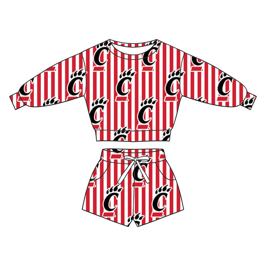 ( Moq 5 ) Baby Girls Kids Long Sleeves Shirt Pockets Shorts Team Set Clothes