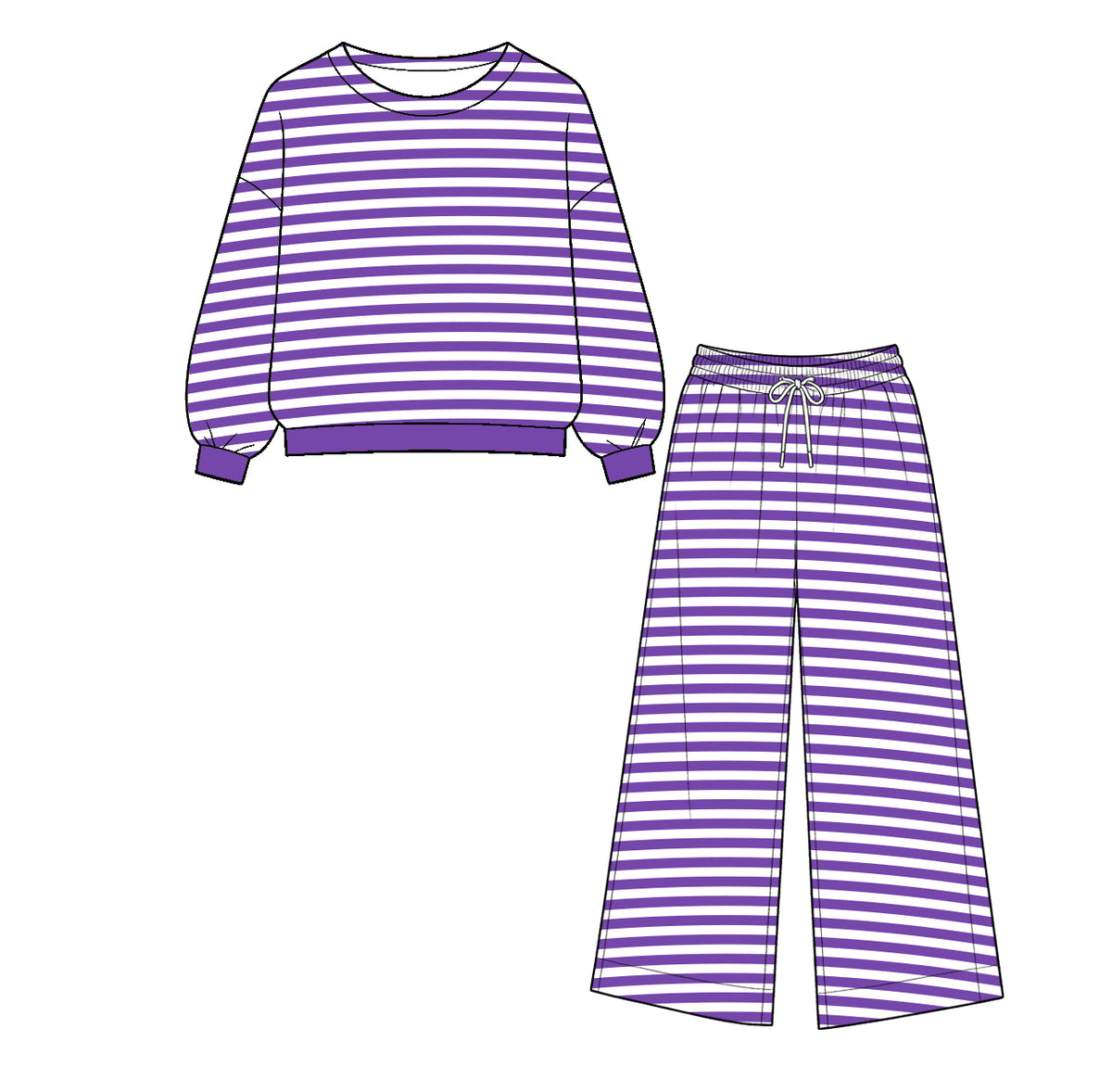 ( Moq 5 ) Baby Girls Kids Long Sleeves Purple Stripes Shirt Pants Set Clothes