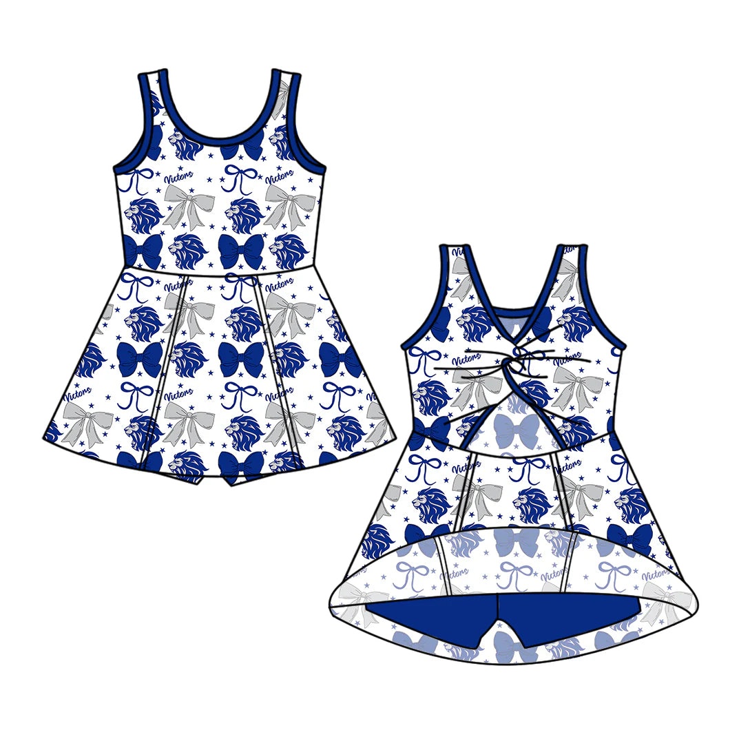 ( Moq 5 each style ) Baby Girl Summer Team Cheer Sibling Lion Bows Dress Set 7.19