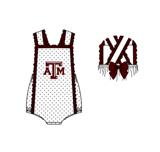 ( Moq 5 ) Baby Girls Kids Sleeveless ATM Dots Bows Team Romper