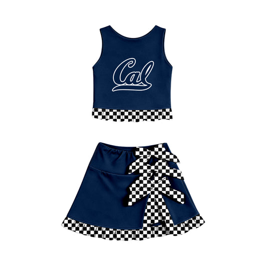 ( Moq 5 ) Baby Girls Kids Sleeveless Vest Bows Skirt Shorts Team Set Cheer Clothes
