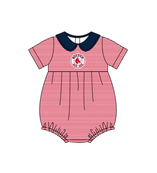 ( Moq 5 ) Sibling Baby Girls Infant Short Sleeves Red Stripes Team Bubble Romper