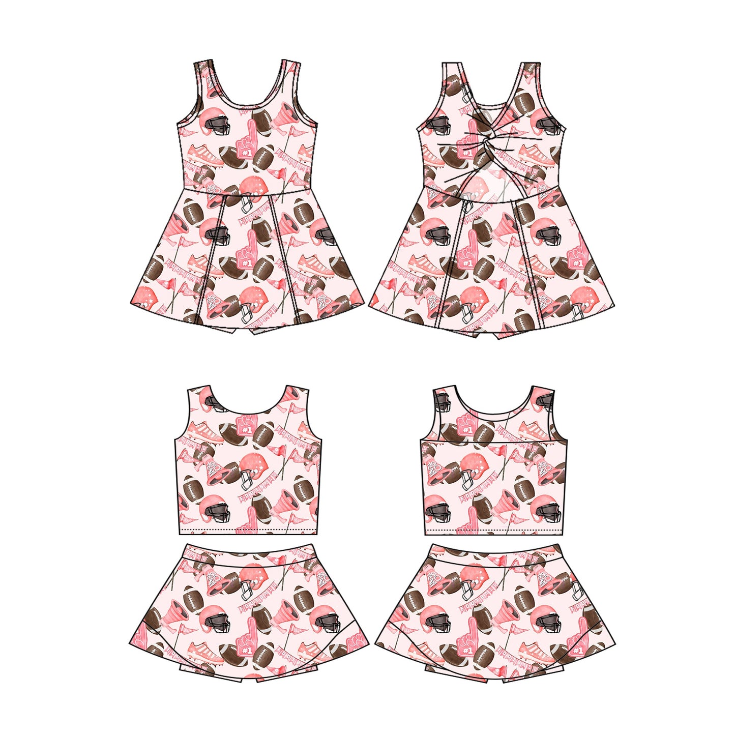 ( Moq 5 Each Style ) Baby Girl Sleeveless Football Pink Sibling Dress Set 3.15