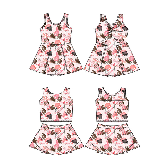 ( Moq 5 Each Style ) Baby Girl Sleeveless Football Pink Sibling Dress Set 3.15