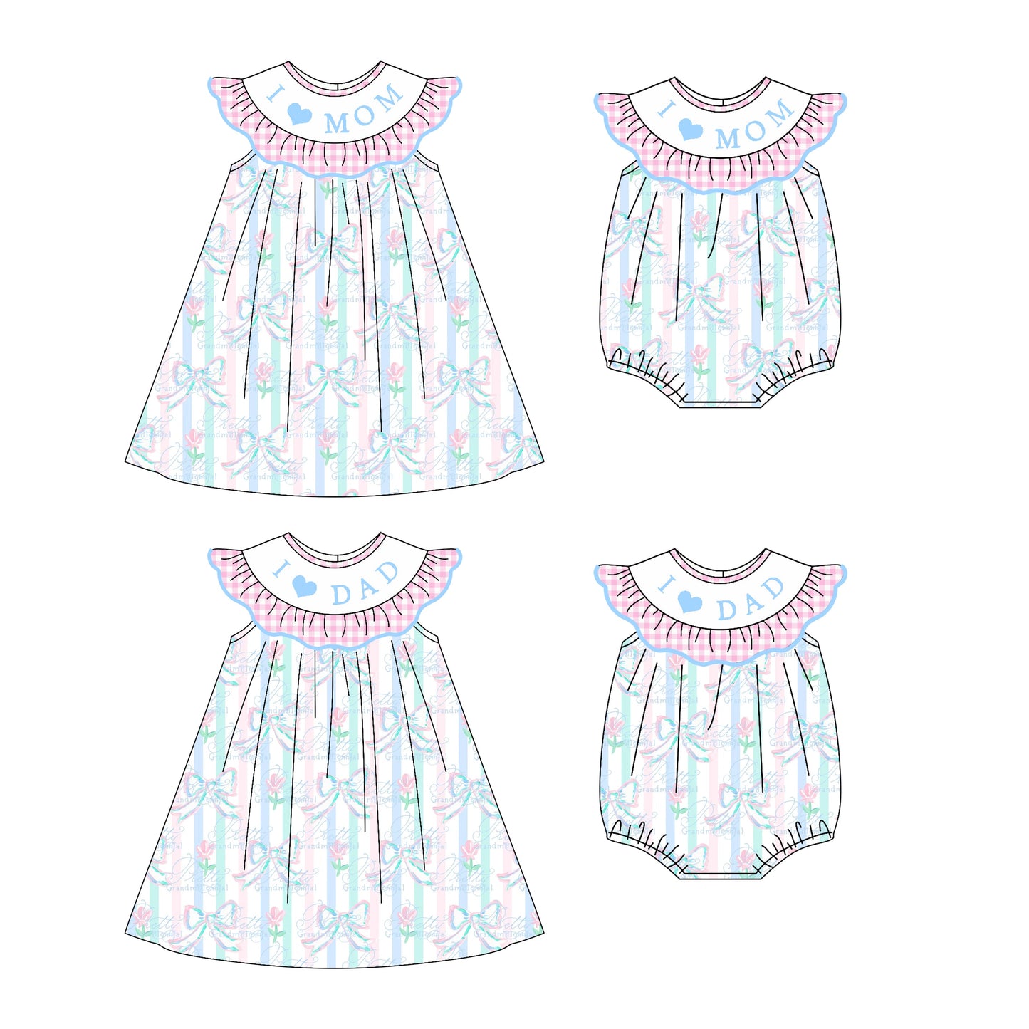 ( Moq 5 Each Style ) Baby Girl I Love Mom Dad Flower Bows Stripes Sibling Summer Romper Dress 4.22