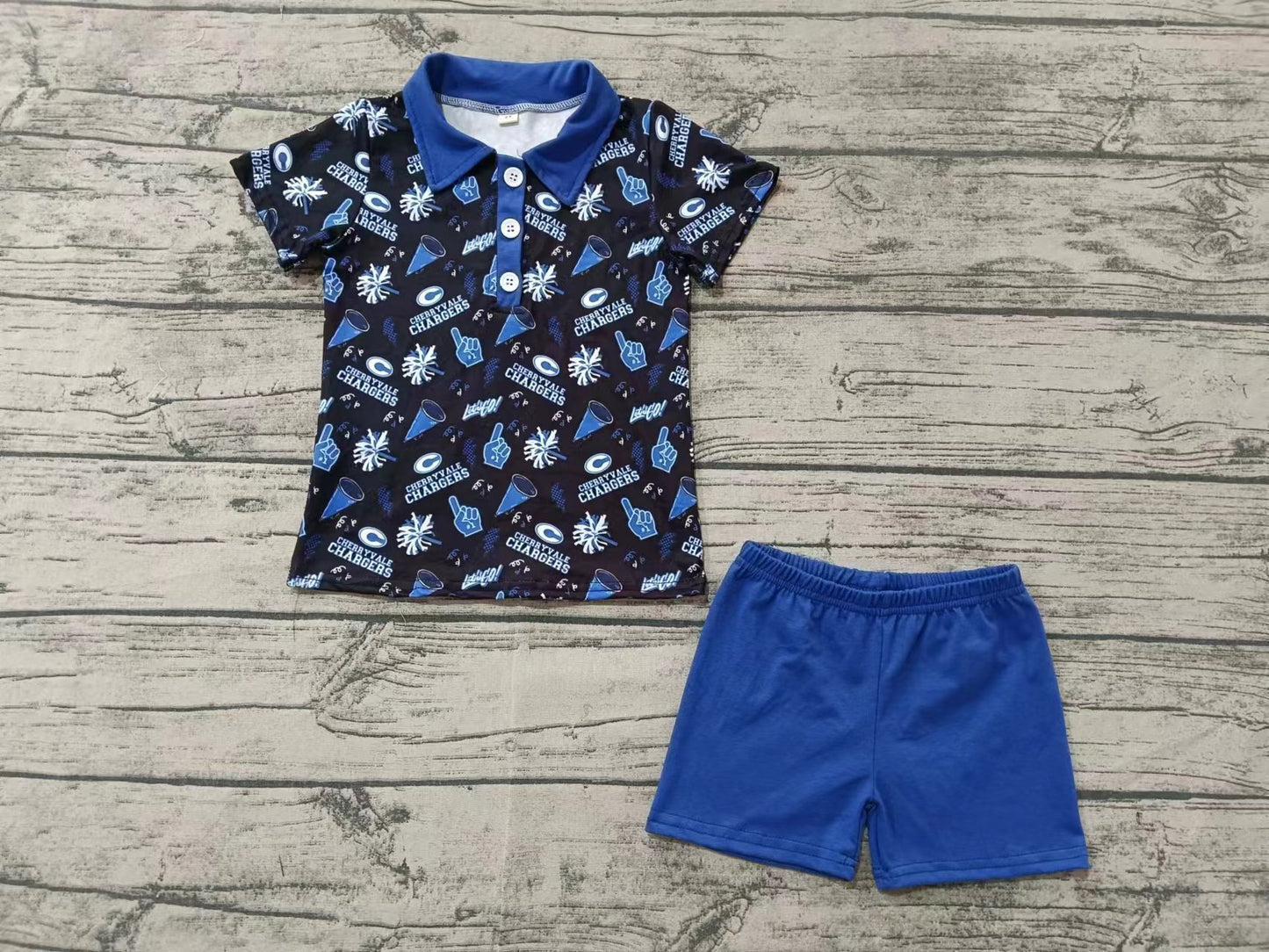 Baby Boy Toddler Buttons Team Shirt Blue Shorts Outfit Moq 5