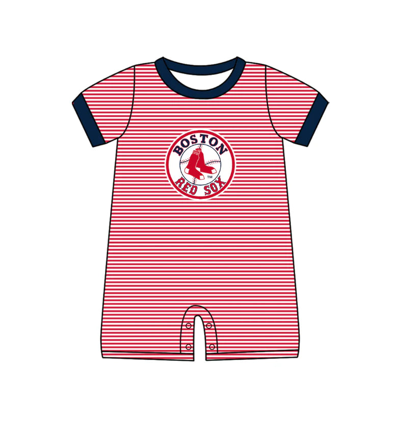 ( Moq 5 ) Sibling Baby Boys Infant Short Sleeves Red Stripes Team Romper