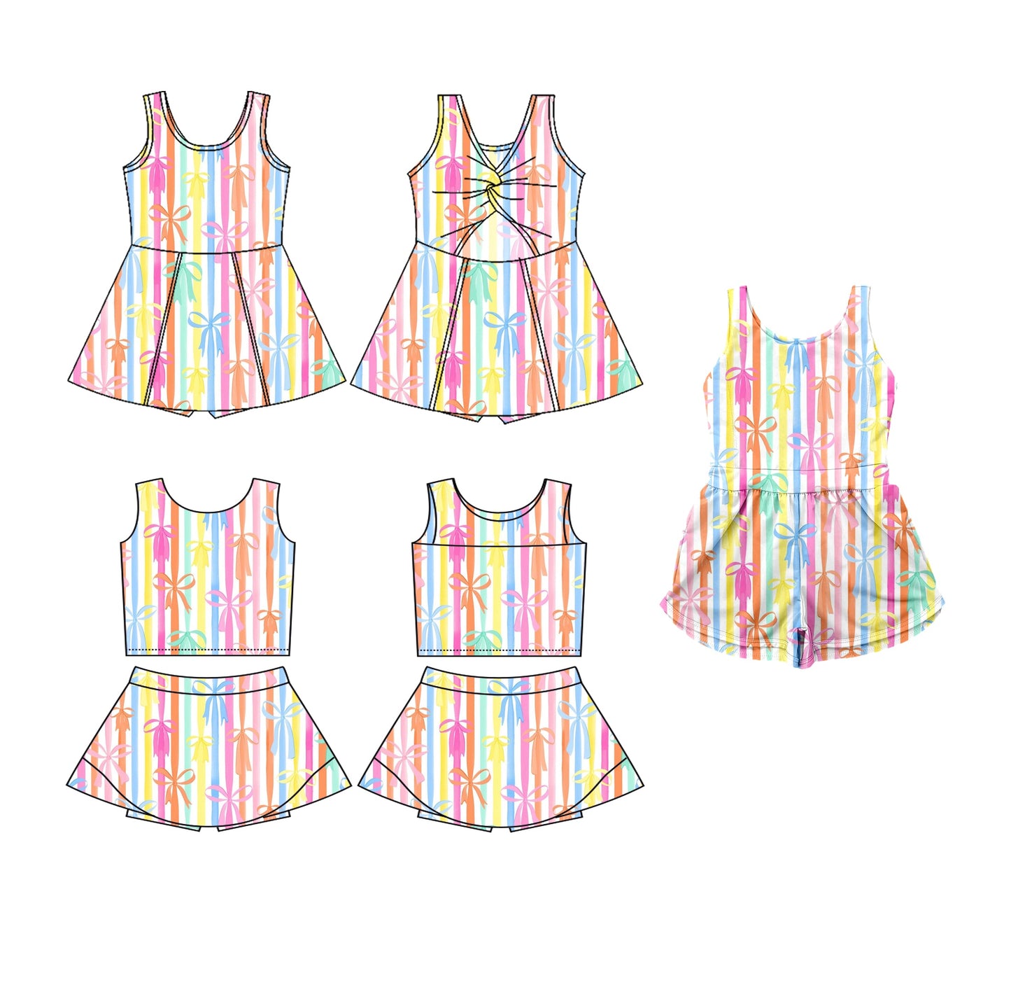 Baby Girl Sleeveless Stripes Bows Sibling Jumpsuit Dress Set ( Moq 5 Each Style ) 3.19