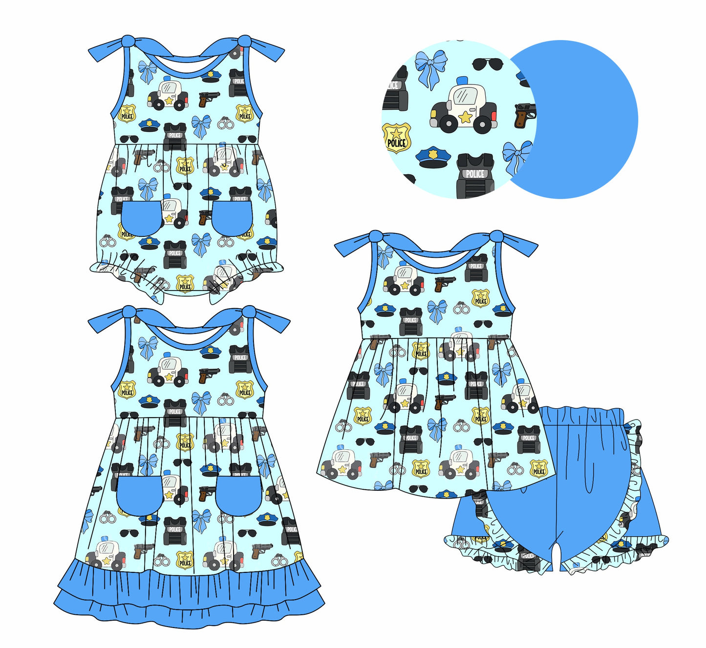 Baby Girl Straps Bows Blue Sibling Romper Dress Set ( Moq 5 Each Style ) 1.10